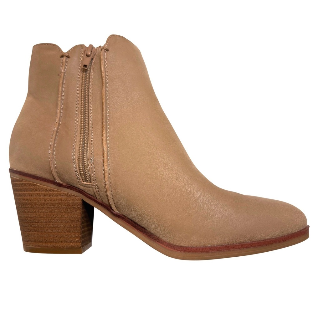 MIA Tan Vegan Leather Ankle Boots Block Heel Zip Booties Size 8.5